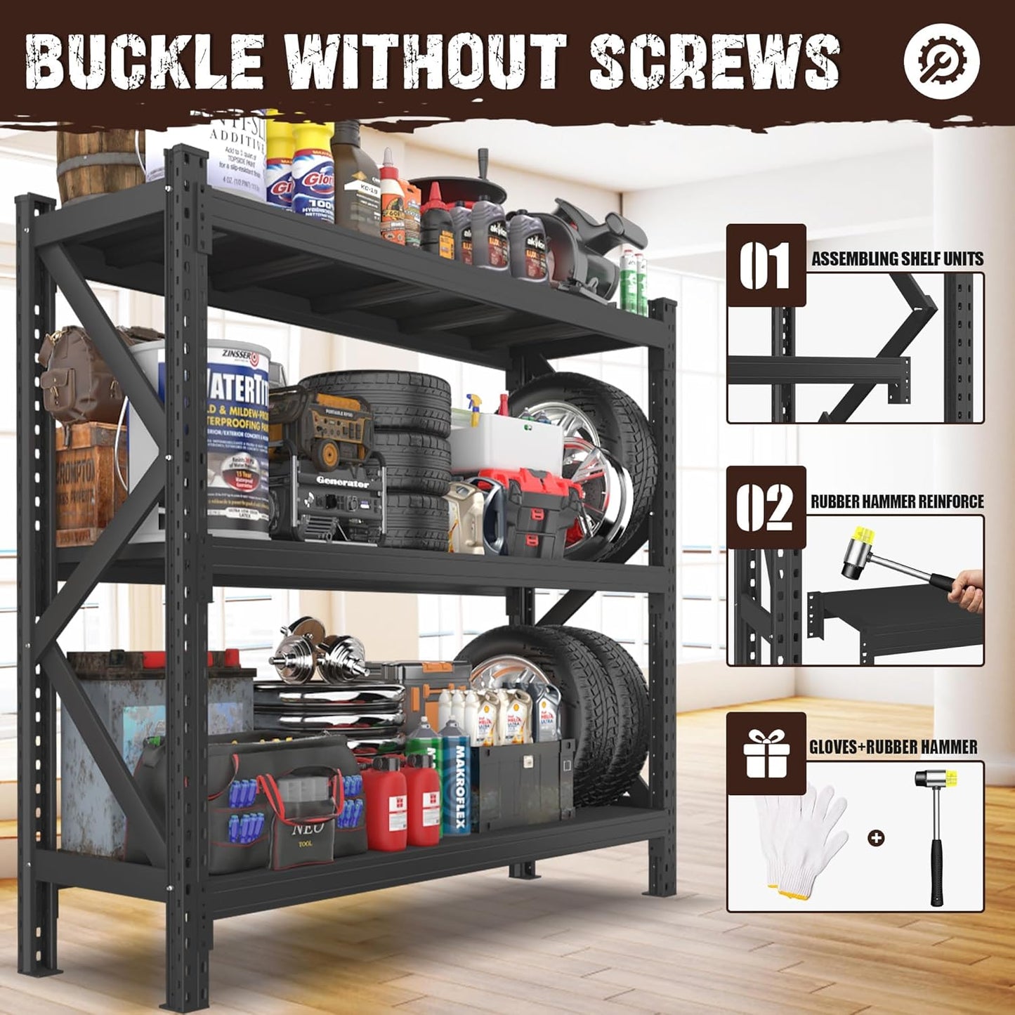Heavy Duty Garage Shelving Unit - 8500 lbs Capacity, Industrial Metal Storage Rack, Adjustable Steel Rack for Garage, Warehouse, Basement, Pantry (67" W x 19.7" D x 63" H)