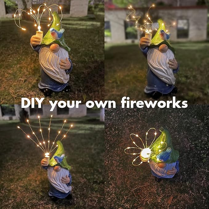 Garden Gnomes with Firework Solar Light Garden Decor for Outside, Outdoor Statues,Knomes Decor Outdoor for Yard Patio Lawn,Gnomes Gifts Decorations, Naughty Funny Gnomes (Firework Gnome)
