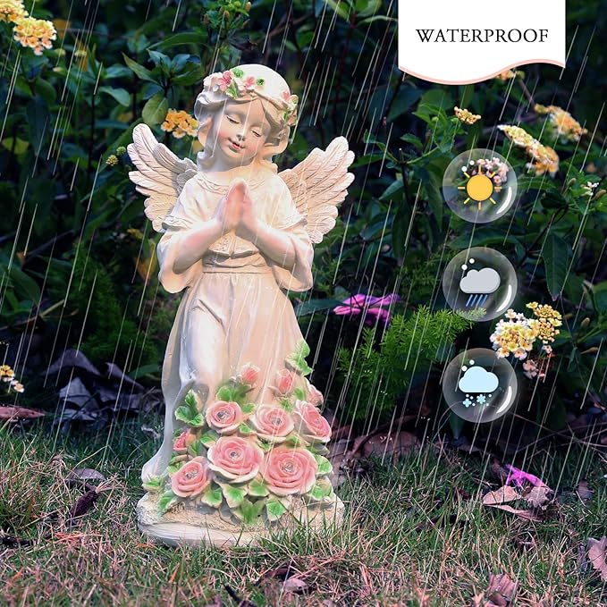 Garden Decor Angel Statue, Outdoor Patio Garden Sculptures & Statues, Solar Yard Decorations Lawn Ornaments Figurines for Outside