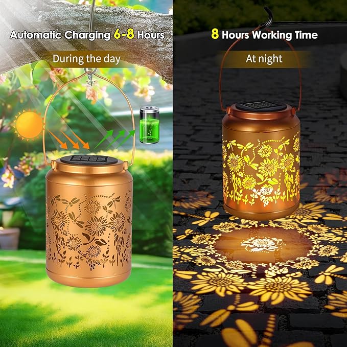 Garden Decor Birthday Gifts for Women, Sunflower Solar Lanterns Outdoor Decoration, Mothers Day Gifts for Mom Grandma, Hanging Solar Lights Outside for Yard, Patio, Backyard, Porch (2 Pack)