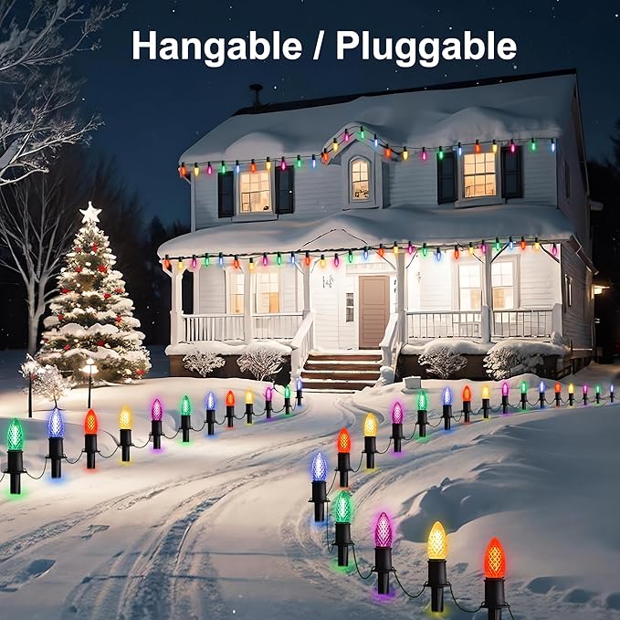 J-HVA ๐๐๐ฟ C9 Strawberry Christmas Pathway Lights - 29ft Christmas Multicolor String Lights Outdoor Waterproof Walkway Lights with 25 Marker Stakes for Xmas Tree Yard Garden Decoration (25 Lights)