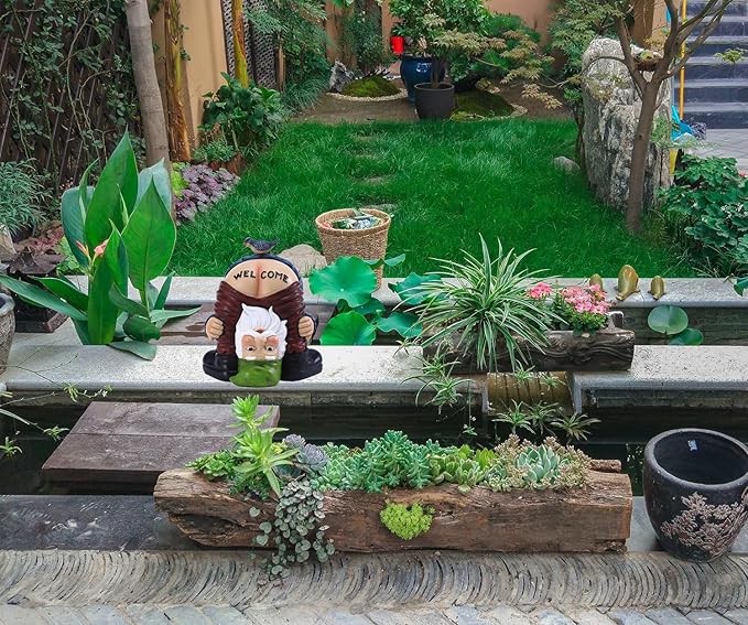 Garden Gnome Statue, Garden Decor,Gnomes Decorations for Yard, Funny Garden Bird Welcome Figurines for Outdoor Patio, Lawn, Yard Art Decoration ,Christmas Garden Gifts (Green)