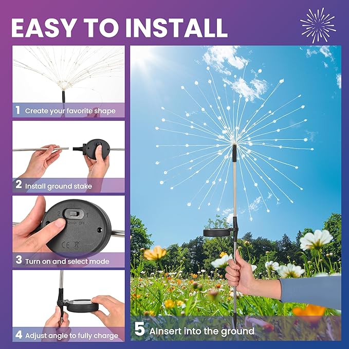 Garden Decor Solar Lights Outdoor,6Pack 120LED Waterproof Colorful Solar Garden Lights Your Outdoor Decoration,Yard, Patio, Porch,Flower Pot,Pathway,Christmas