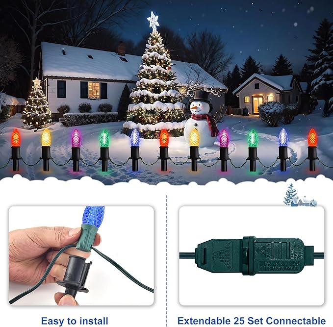 J-HVA ๐๐๐ฟ C9 Strawberry Christmas Pathway Lights - 29ft Christmas Multicolor String Lights Outdoor Waterproof Walkway Lights with 25 Marker Stakes for Xmas Tree Yard Garden Decoration (25 Lights)