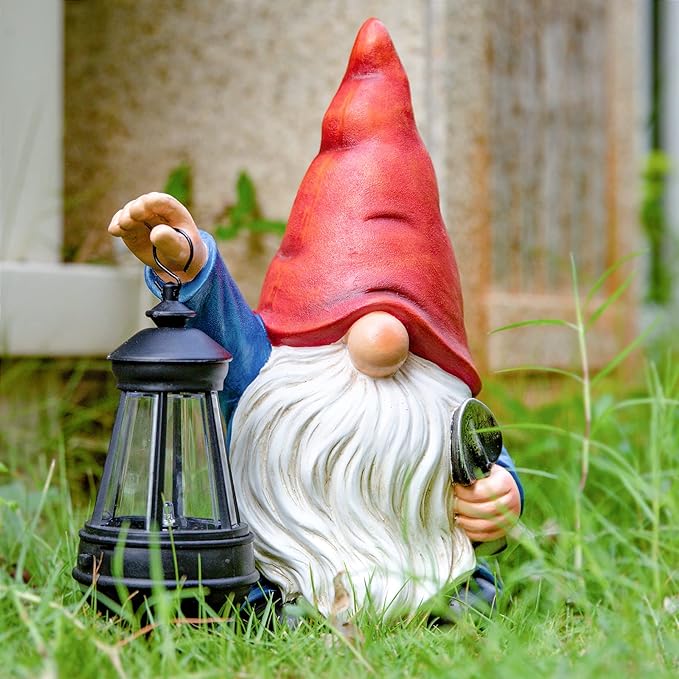 Garden Gnome Outdoor Decoration with Shovel Solar Gnomes Statue with Lantern LED Lights,Terrace Courtyard Lawn Patio Porch Decoration Christmas Housewarming Gift for Woman Mom