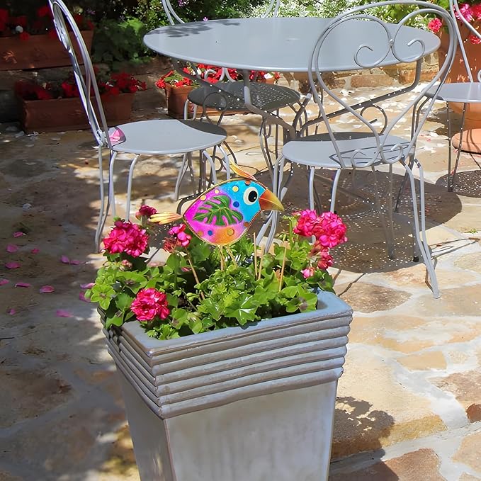 Garden Decor Metal & Glass Bird Decor for Indoor & Outdoor Set of 3 Birds, Lawn Ornaments for Patio Yard Porch, Outdoor Statue Decorations