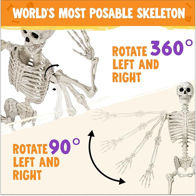 JOYIN 6.9 FT Halloween Skeleton Posable Plastic Full Body Realistic Human Bones with Movable Joints for Indoor Outdoor Halloween Props Spooky Scene Party Decorations(White, No Screwdriver)