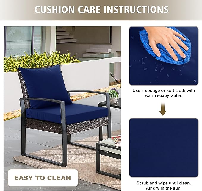 24x24 Inch Outdoor Cushions for Patio Furniture Set of 2, Waterproof Outdoor Chair Cushions w/Fade-Resistant, Removable & Machine-Washable Covers, Deep Seat Sofa/Couch Pads Replacement, Navy Blue