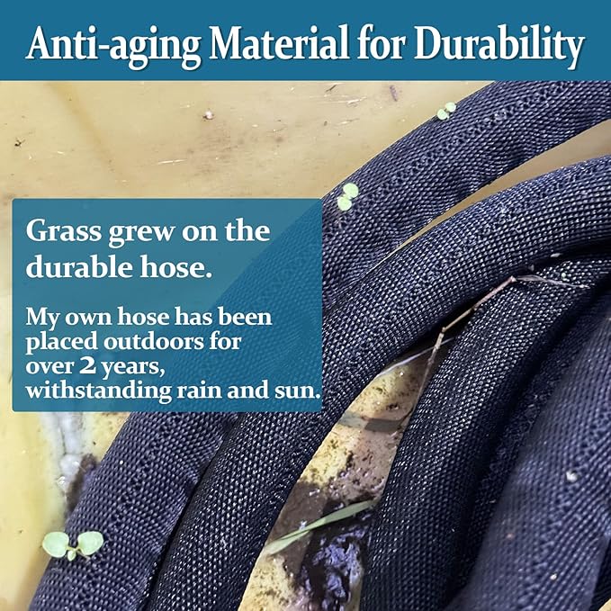 Garden Hose 50ft, Made of TPE(Not PVC), Ultra-Light & Flexible Water Hose with Solid Brass Fittings, Non-Shrinking, Easy to Storage, Drinking Water Safe Material, All-weather, SeaBlue