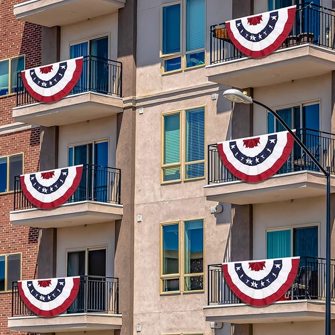 3 x 6 Ft American Pleated Fan Flag, USA Patriotic Half Fan Bunting Flag, 4th of July Decorations Flags (Set of 4)