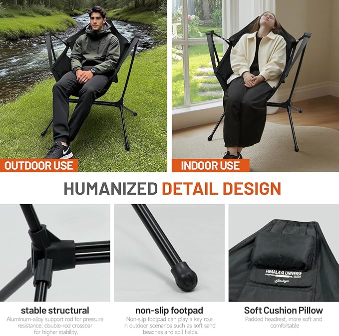 Himalaya Hammock Camping Chair, Swinging Portable Folding Camp Chairs for Adults Heavy Duty Foldable Oversized Rocker with Aluminum Alloy Frame for Outdoor Lawn,Backyard,Beach and Patio Sport