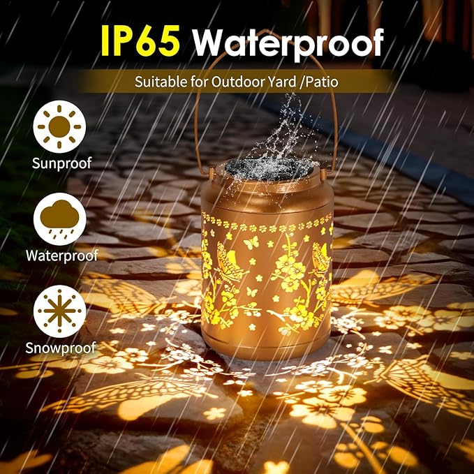 Garden Decor Birthday Gifts for Women, Butterfly Solar Lanterns Outdoor Decoration, Mothers Day Gifts for Mom Grandma, Hanging Solar Lights Outside for Yard, Patio, Backyard, Porch (2 Pack)