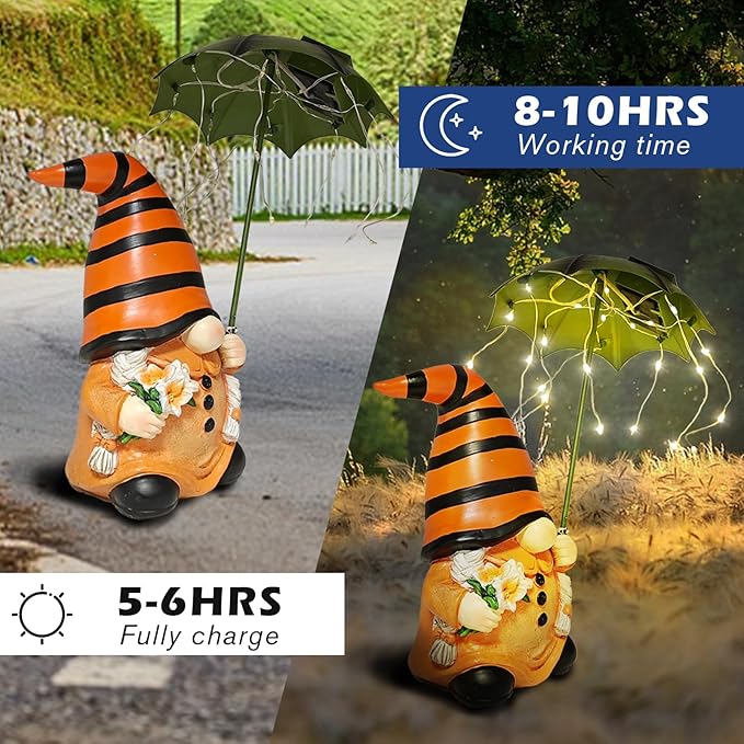 Garden Gnomes Outdoor Statues Decorations - Solar Gnome Figures with Umbrella Lights,Gnome Ornaments,Outside Patio Lawn Yard Art Decor,Funny Garden Gnomes Gifts for Women/Mom Birthdays