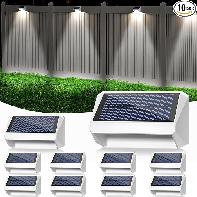 LANSOW Solar Fence Lights 10 Pack, Cool ,Warm and White, Solar Deck Lights Outdoor Waterproof, Dusk to Dawn Solar Powered Decor for Outside, Step, Yard, Patio, Wall, Stair