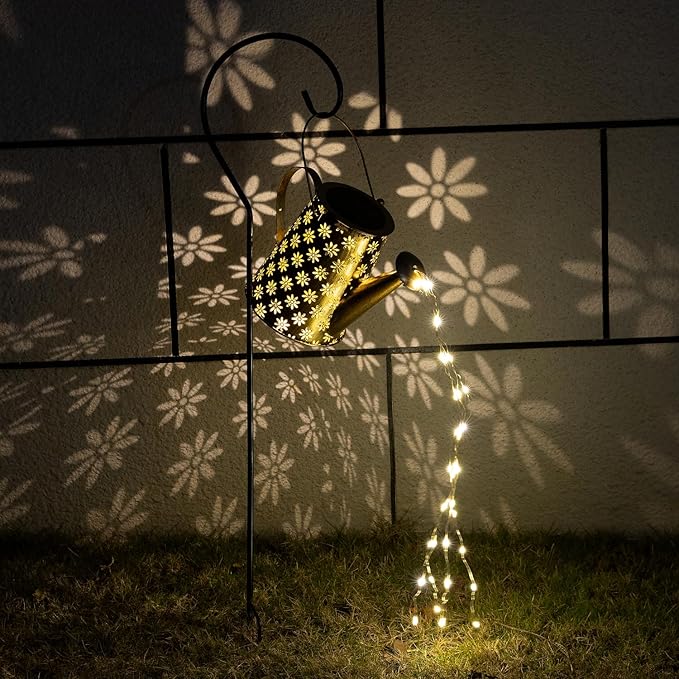 Garden Decor Solar Lights Outdoor Large Hanging Waterproof Watering Can Landscape Lights Outside Decorations for Yard Front Porch Patio Backyard Gardening Gift for Mom Grandma Women Birthday