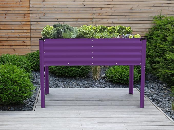 Galvanized Raised Garden Beds Outdoor with Legs // 48×24×31in Elevated Planter Box for Vegetables, Flowers (Purple) // Large Metal Garden Bed for Backyard Patio Gardening
