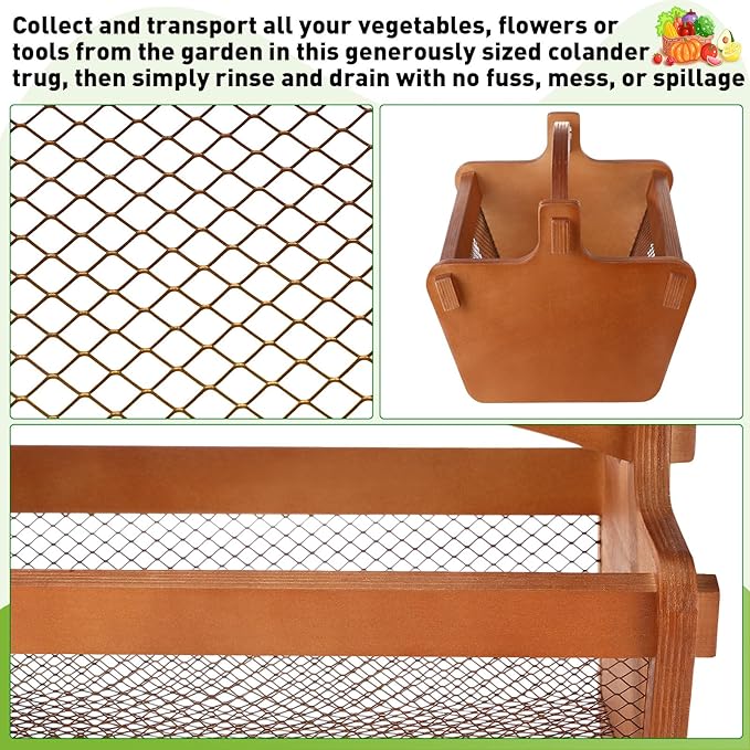 Garden Harvest Basket Mesh Storage with Handle Versatile Gardening Fruits Vegetables Gathering Basket Garden Supply Gardener Gift Spring for Washing Holding(Brown,19in)