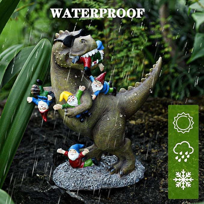Garden Gnome Statues Garden Decor - Large Dinosaur Eating Gnomes Outdoor Decor for Patio,Lawn,Yard Decor - Uique Housewarming Gift