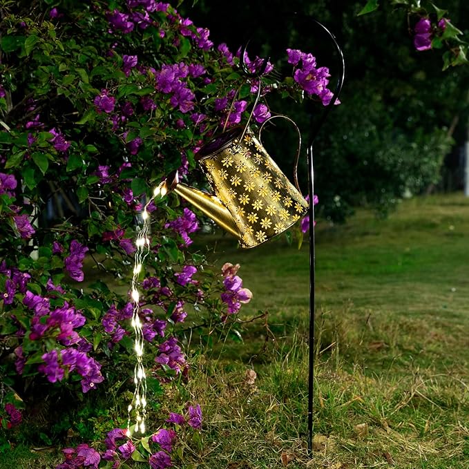 Garden Decor Solar Lights Outdoor Large Hanging Waterproof Watering Can Landscape Lights Outside Decorations for Yard Front Porch Patio Backyard Gardening Gift for Mom Grandma Women Birthday