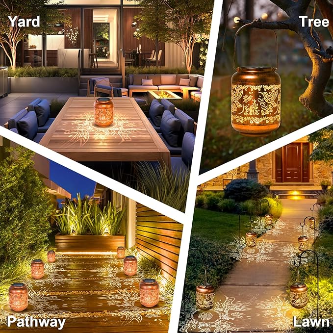 2Pack Hummingbird Solar Lanterns Outdoor Hanging Waterproof Hummingbird Garden Decor Christmas Gifts for Women Mom Grandma Metal Solar Lights Decoration Outside for Yard, Patio,Pathway Landscape