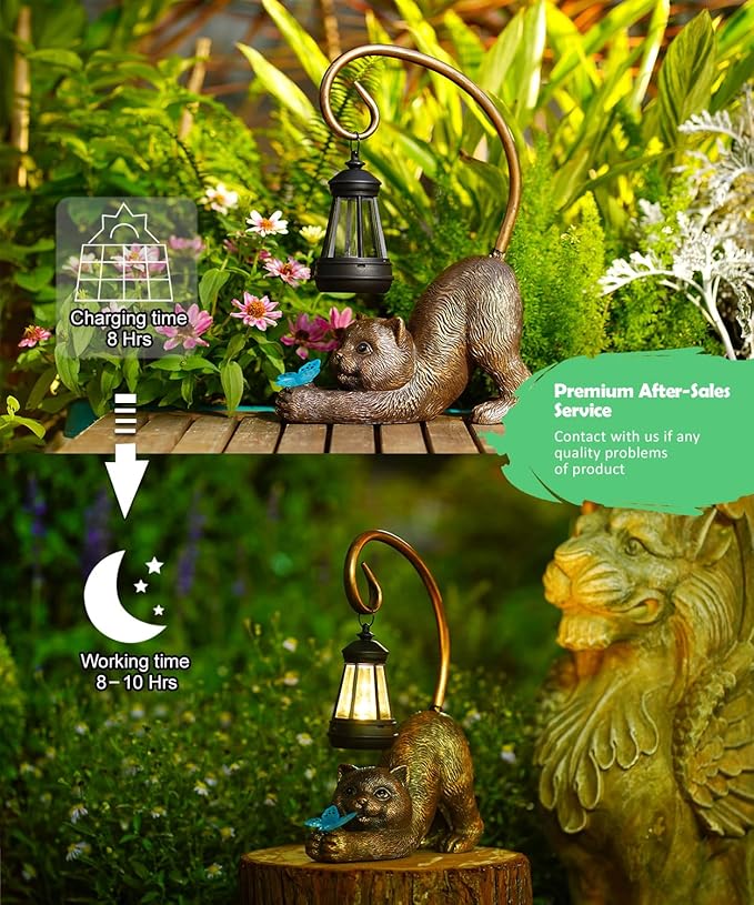 Garden Decor with Solar Lantern:Statues for Outdoor Decorations Yard Art Figurine for Patio Balcony Porch Lawn Ornaments-Gifts for Mom Grandma