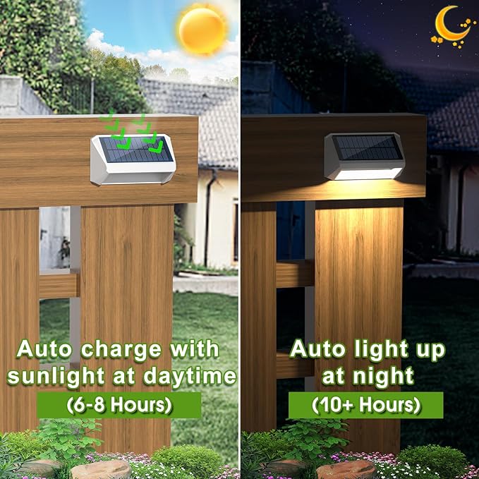 LANSOW Solar Fence Lights 10 Pack, Cool ,Warm and White, Solar Deck Lights Outdoor Waterproof, Dusk to Dawn Solar Powered Decor for Outside, Step, Yard, Patio, Wall, Stair