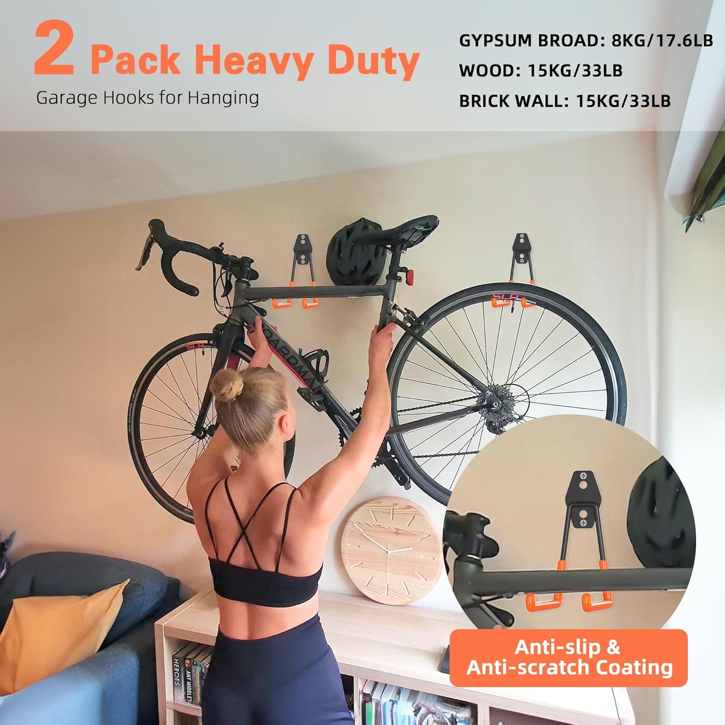 Garage Storage, Ultimate Wall-Mounted Garage Organizer for Men 64Inch, Heavy Duty 550lbs Tool Rack with Adjustable Metal Hooks Yard, Shed & Workshop Storage for Tools, Bikes, Snowboards Gift