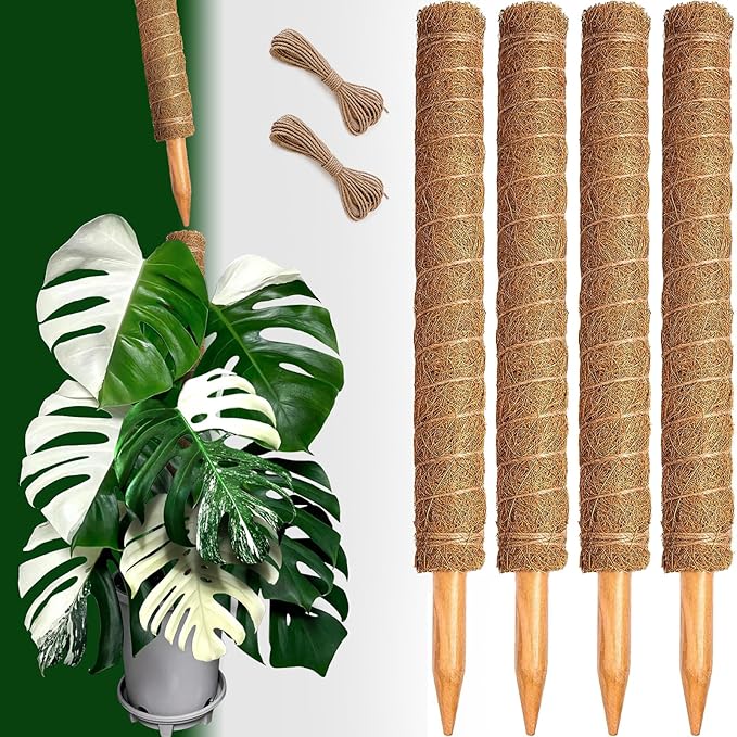 4 Pack 22 Inch Moss Poles, Stackable Moss Pole for Plants Monstera, 70 Inch Tall Moss Poles for Climbing Plants Indoor, Coir Totem Plant Support Stakes Stand for Potted Plants, Pothos