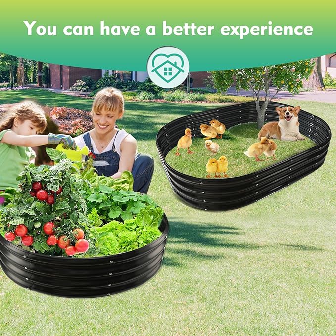 32 Inch Diameter Black Galvanized Garden Raised Bed/Plant Box/Fire Ring - 0.8mm Thick,12 Inch Tall, Perfect for Planting a Variety of Flowers,Herbs,Vegetables (2.7 FT Diameter, Round)