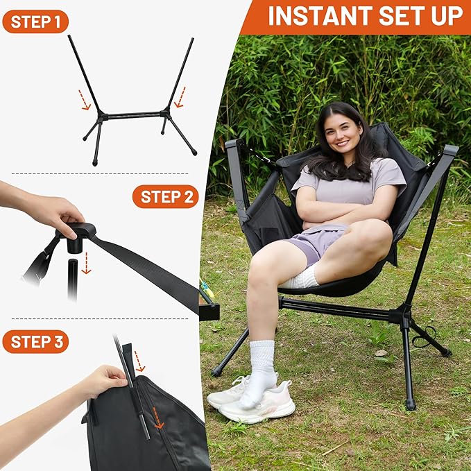 Himalaya Hammock Camping Chair, Swinging Portable Folding Camp Chairs for Adults Heavy Duty Foldable Oversized Rocker with Aluminum Alloy Frame for Outdoor Lawn,Backyard,Beach and Patio Sport