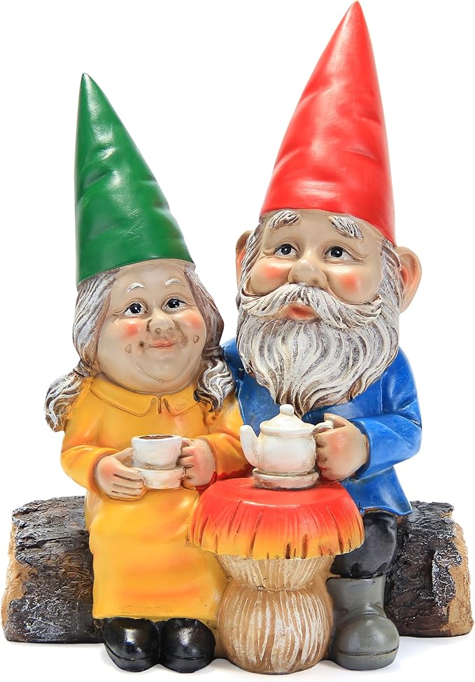 Garden Gnome Statue for Outdoor Decoration,Couple in Love Gnome Figurine for Patio Yard Lawn Outside Porch Decor,Garden Sculptures & Statues,Coffee Knome Romantic Forever Love