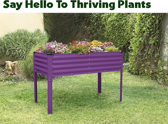 Galvanized Raised Garden Beds Outdoor with Legs // 48×24×31in Elevated Planter Box for Vegetables, Flowers (Purple) // Large Metal Garden Bed for Backyard Patio Gardening