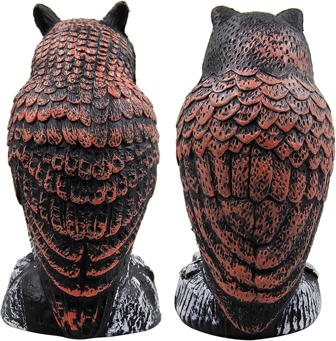Hausse 2 Pack Fake Horned Owl Bird Scarecrow Decoy, Plastic Deterrents, Halloween Decoration, Nature Enemy Pest Repellent for Outdoor Garden Yard
