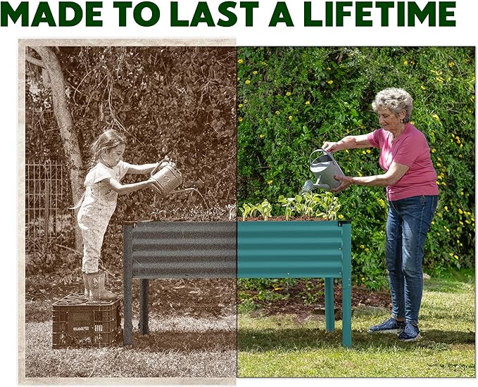 Galvanized Raised Garden Beds Outdoor with Legs // 48×24×31in Elevated Planter Box for Vegetables, Flowers (Turquoise) // Large Metal Garden Bed for Backyard Patio Gardening