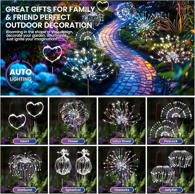 Garden Decor Solar Lights Outdoor,2Pack 120LED Waterproof Cold White Solar Garden Lights Your Outdoor Decoration,Yard, Patio, Porch,Flower Pot,Pathway,Christmas