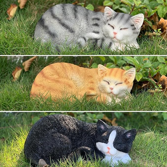 Garden Decor Cat Statue Outdoor Statue, Cat Figurines Garden Statues & Sculpture Decoration, Sleeping Cat Statue Decor for Patio, Porch and Lawn, Cat Gifts for Cat Lover and Women, Cat Memorial Stone