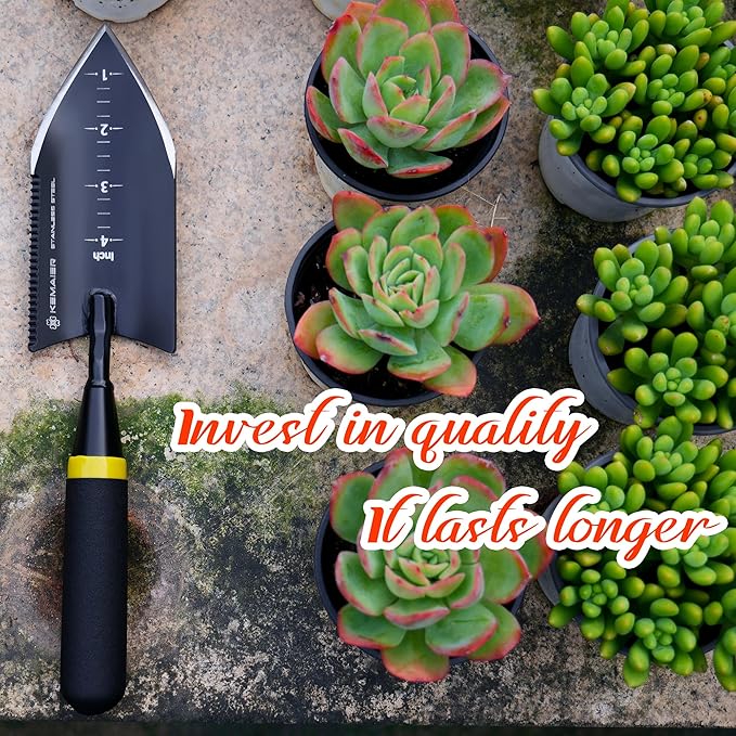 Heavy - Duty Trowel Garden Tool - Stainless Steel Serrated Hand Shovel for Effortless Digging, Weed Control, and Precise Bulb Planting with Included Sheath