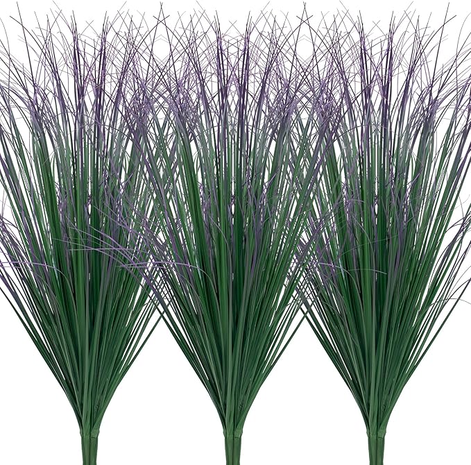 12Pcs Artificial Grass Plants, Faux Shrubs Wheat Grass, Artificial Tall Grass Fake Plants for Outdoor Decor,Artificial Greenery Stems Weed for Room Indoor Home Decor(Green Purple Tail)