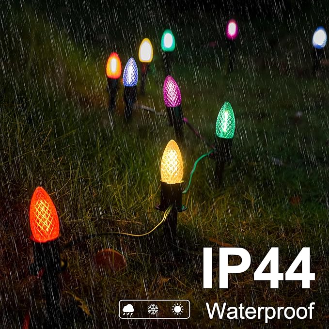 J-HVA ๐๐๐ฟ C9 Strawberry Christmas Pathway Lights - 29ft Christmas Multicolor String Lights Outdoor Waterproof Walkway Lights with 25 Marker Stakes for Xmas Tree Yard Garden Decoration (25 Lights)