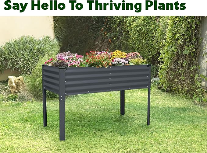 Galvanized Raised Garden Beds Outdoor with Legs // 48×24×31in Elevated Planter Box for Vegetables, Flowers (Gray) // Large Metal Garden Bed for Backyard Patio Gardening