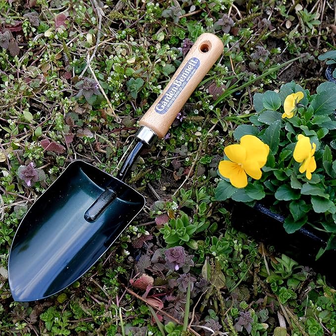 Garden Helper Large Garden Trowel Hand Tool, Hand Shovel for Planting and Transplanting, Heavy Duty Japanese Steel Blade, Wood Handle, Made in Japan