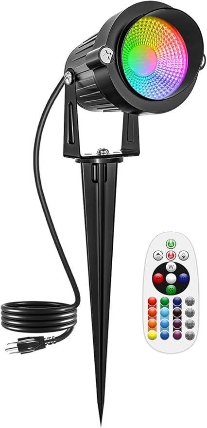 Halloween RGBW Outdoor Spotlights for Yard,10W Color Changing Landscape Lights with Remote Control 120V LED Landscape Lighting Waterproof Spotlight with Plug Tree Garden Path Decoration (1Pack)