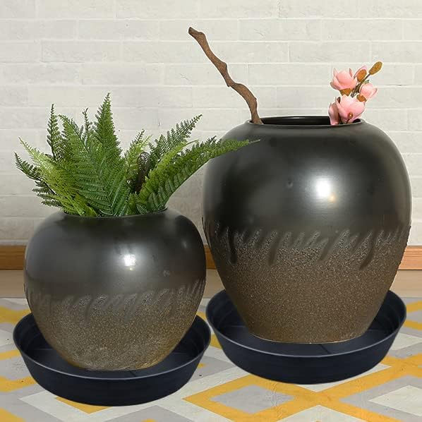25 Inch Extra Large Plant Saucers, Extra-Deep 4.25 in Black Drip Trays for Flower Pot, Heavy Duty Drainage Tray Indoors No Holes, 2 Pack Plastic Planter Plate Water Catcher for Pots Base 20 21 22 in