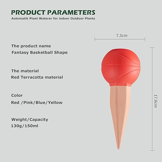 4 Pack Terracotta Watering Spikes, Vacation Self-Watering Planters Devices - Continuous Moisture with Slow Release Watering System - Perfect for Indoor Outdoor Plants (Basketball)