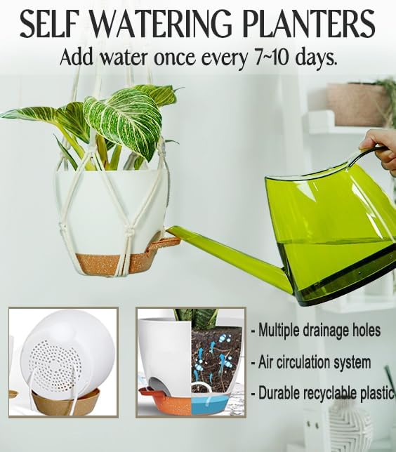 Hanging Planters with Macrame Plant Hangers for Indoor Outdoor Plants 3 Set Self Watering Pots Hanging Baskets Flower Pot Holders 3 Different Size