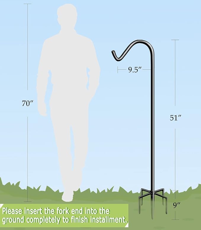 Garbuildman 60 Inch Tall Shepherd Hooks with 5-Forked Base, Adjustable Heavy Duty Bird Feeder Pole Stand Hanger for Outdoor, Shiny Black, 1 Pack