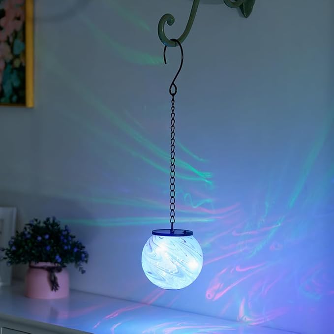 Hanging Solar Lanterns Outdoor Waterproof, Color Changing LED Solar Lantern, Gazing Ball Globe Hanging Lantern Decor for Yard Garden Patio