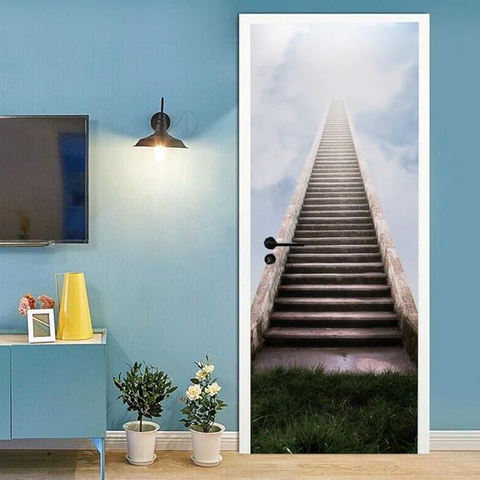 3D Stair Door Stickers - Peel & Stick - Waterproof & Washable - Matt Finish - Modern Style - White - 37.4" x 82.7"