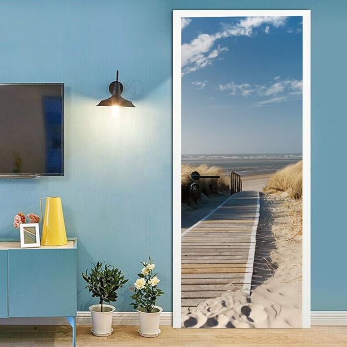 3D Door Stickers Murals Peel and Stick - Jetty to The sea - Door Wallpaper Self-Adhesive Door Decals Removable PVC Waterproof Door Poster for Bedroom Living Room Door Decoration 30.3"x78.7"