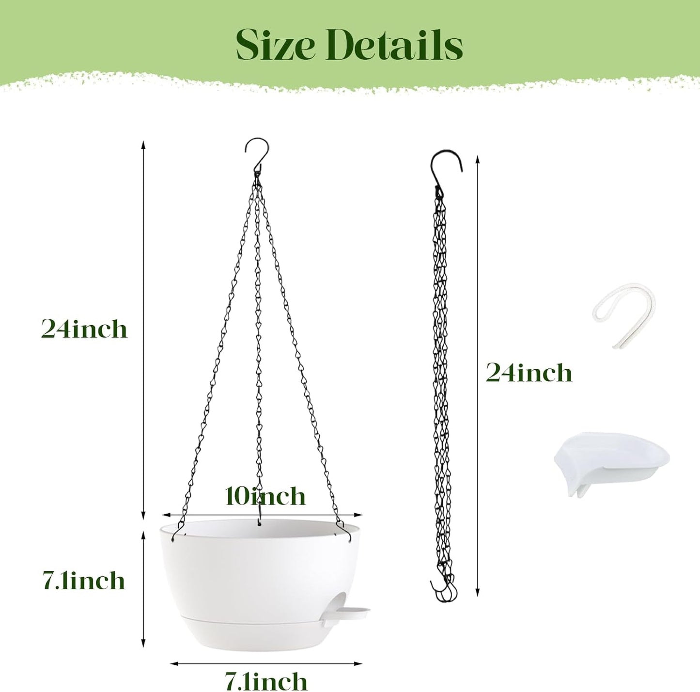 10 Inch Hanging Planters with Chains 2 Pack Self Watering White Plastic Hanging Pots for Indoor Outdoor Plants, Garden Porch Home Decor (White)